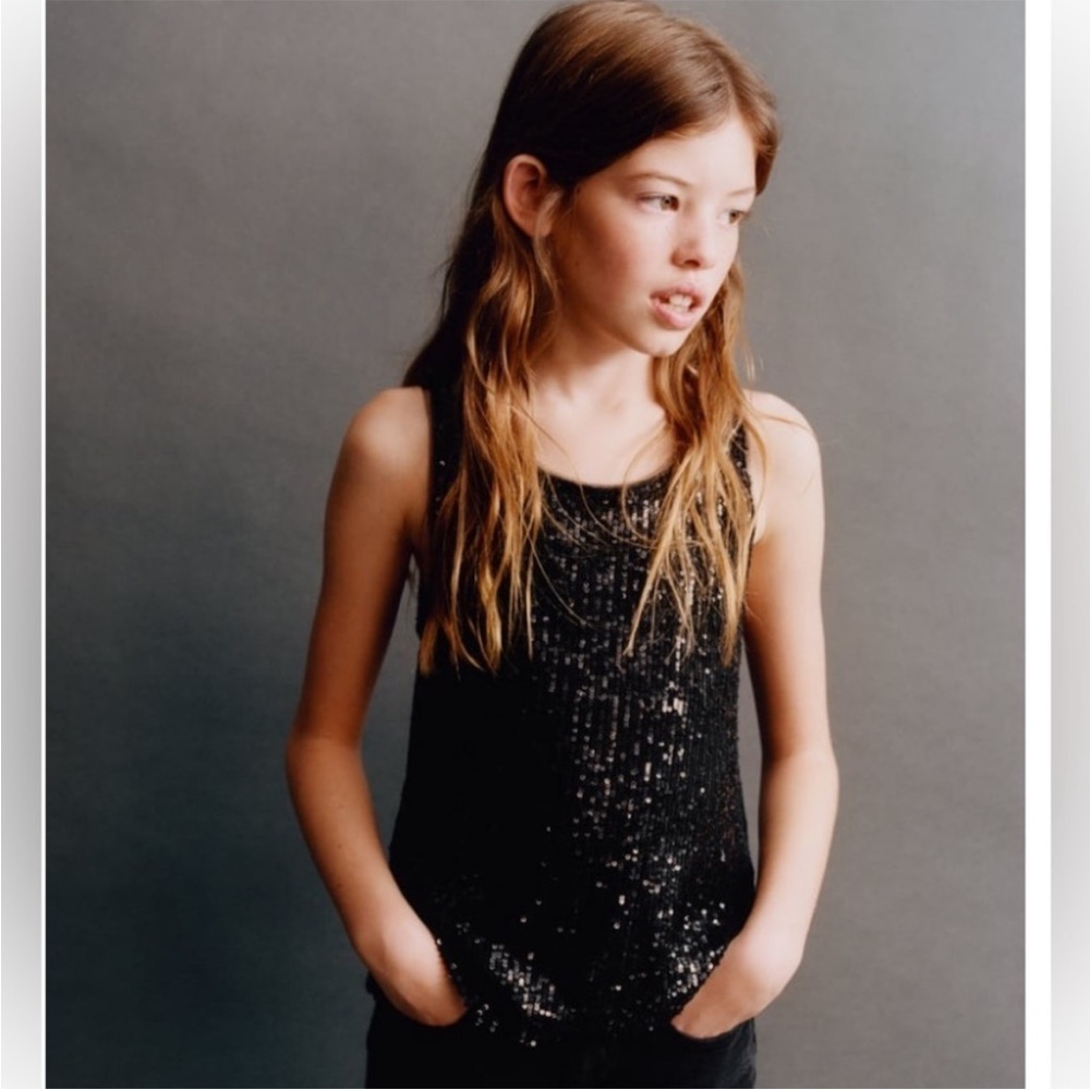 NWT Zara girls black sequin tank top. Size girls 9 yrs.